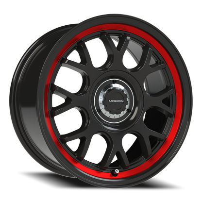 Vision Alpine 16X8 Gloss Black Red Tint Brushed Lip Wheel
