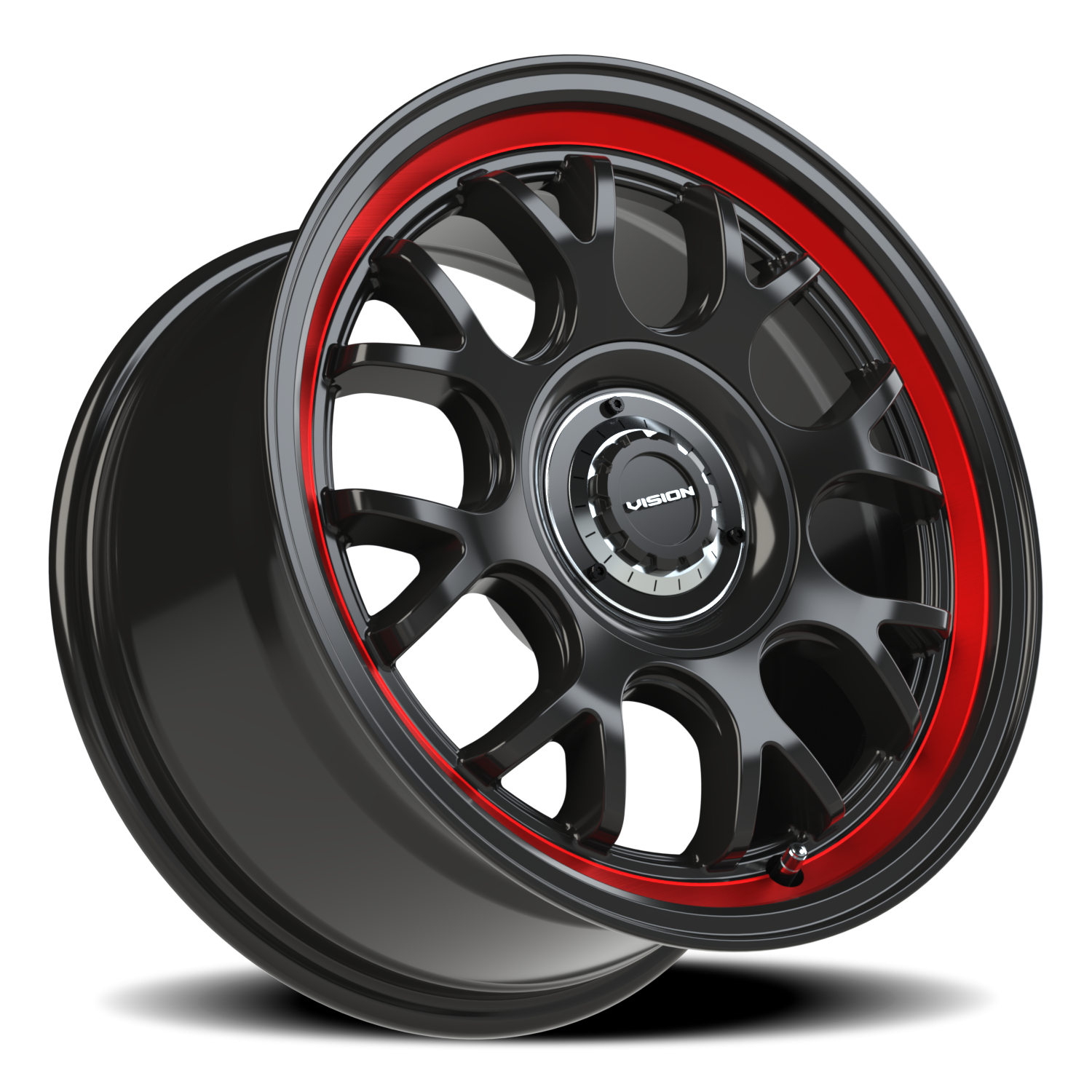 Vision Alpine 16X8 Gloss Black Red Tint Brushed Lip Wheel