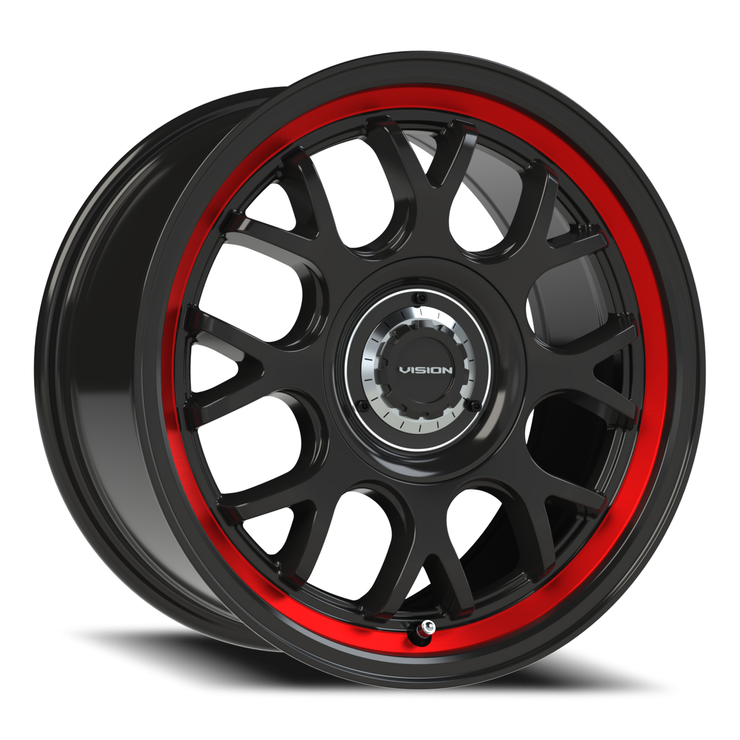 Vision Alpi 16X8 Gloss Black Red Tint Brushed Lip Wheel
