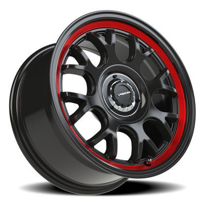 Vision Alpi 16X8 Gloss Black Red Tint Brushed Lip Wheel