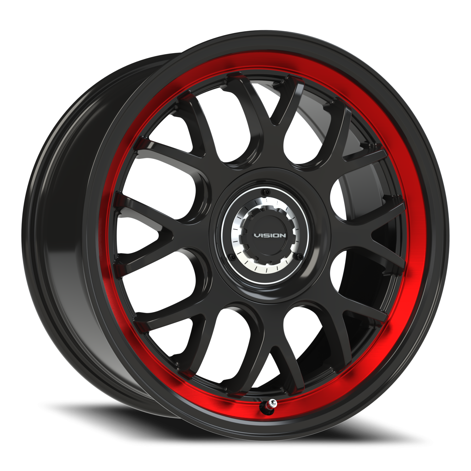 Vision Alpine 17X8 Gloss Black Red Tint Brushed Lip Wheel