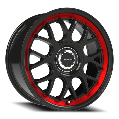 Vision Alpi 17X8 Gloss Black Red Tint Brushed Lip Wheel