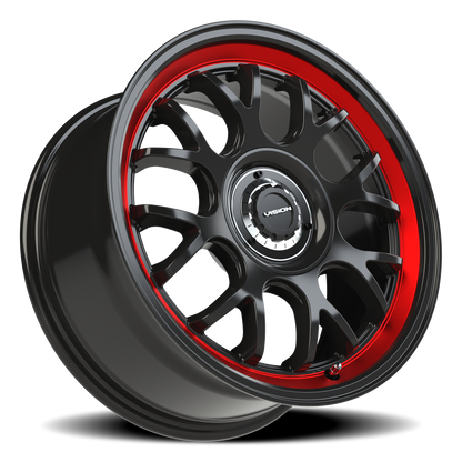 Vision Alpi 17X8 Gloss Black Red Tint Brushed Lip Wheel