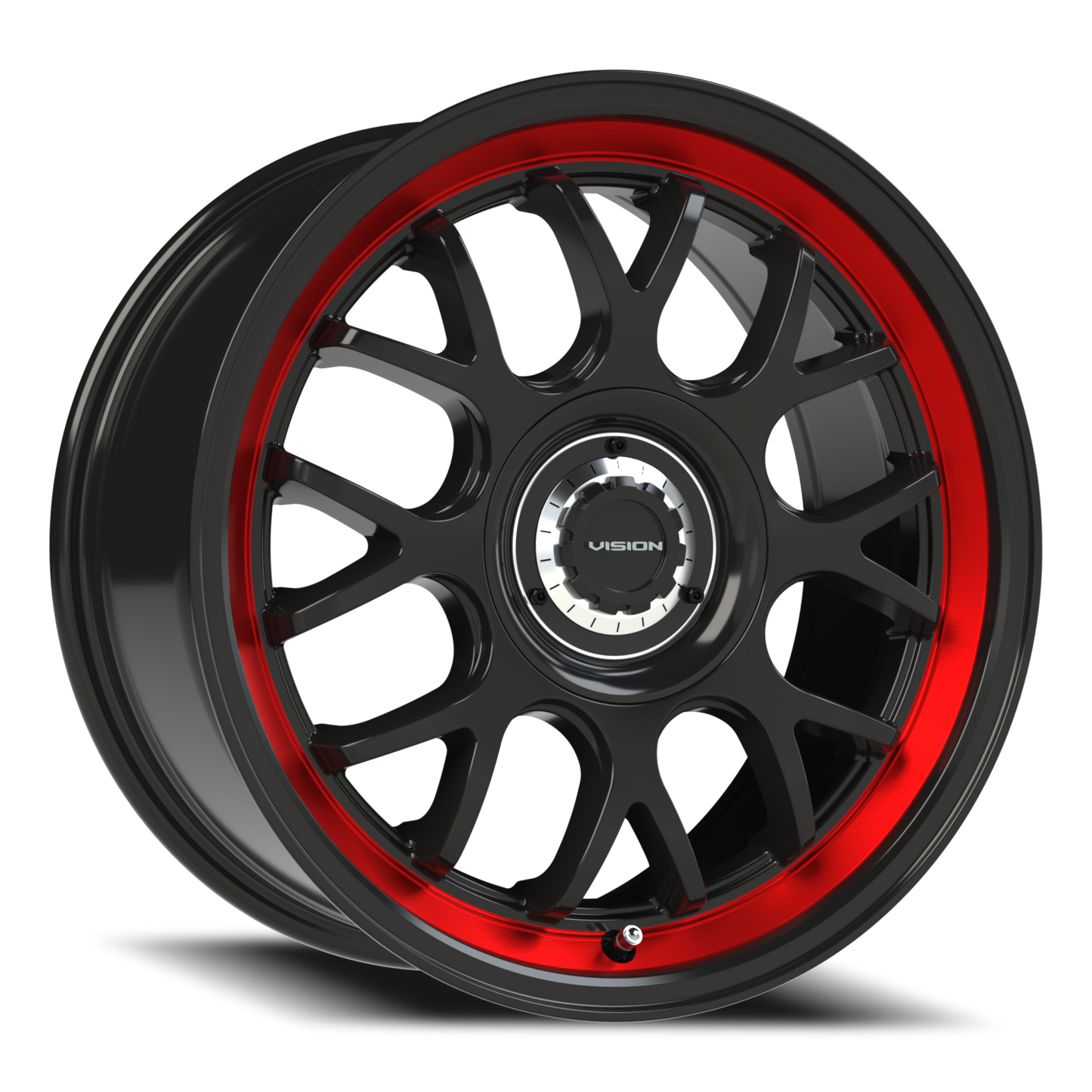 Vision Alpine 17X8 Gloss Black Red Tint Brushed Lip Wheel