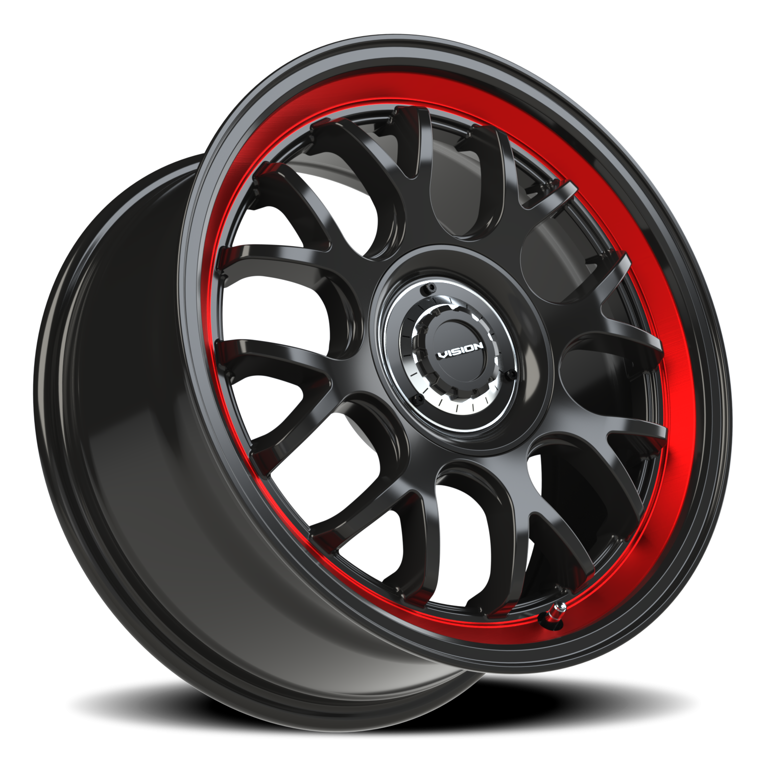 Vision Alpi 17X8 Gloss Black Red Tint Brushed Lip Wheel