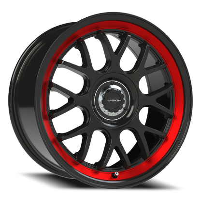 Vision Alpine 18X8.5 Gloss Black Red Tint Brushed Lip Wheel