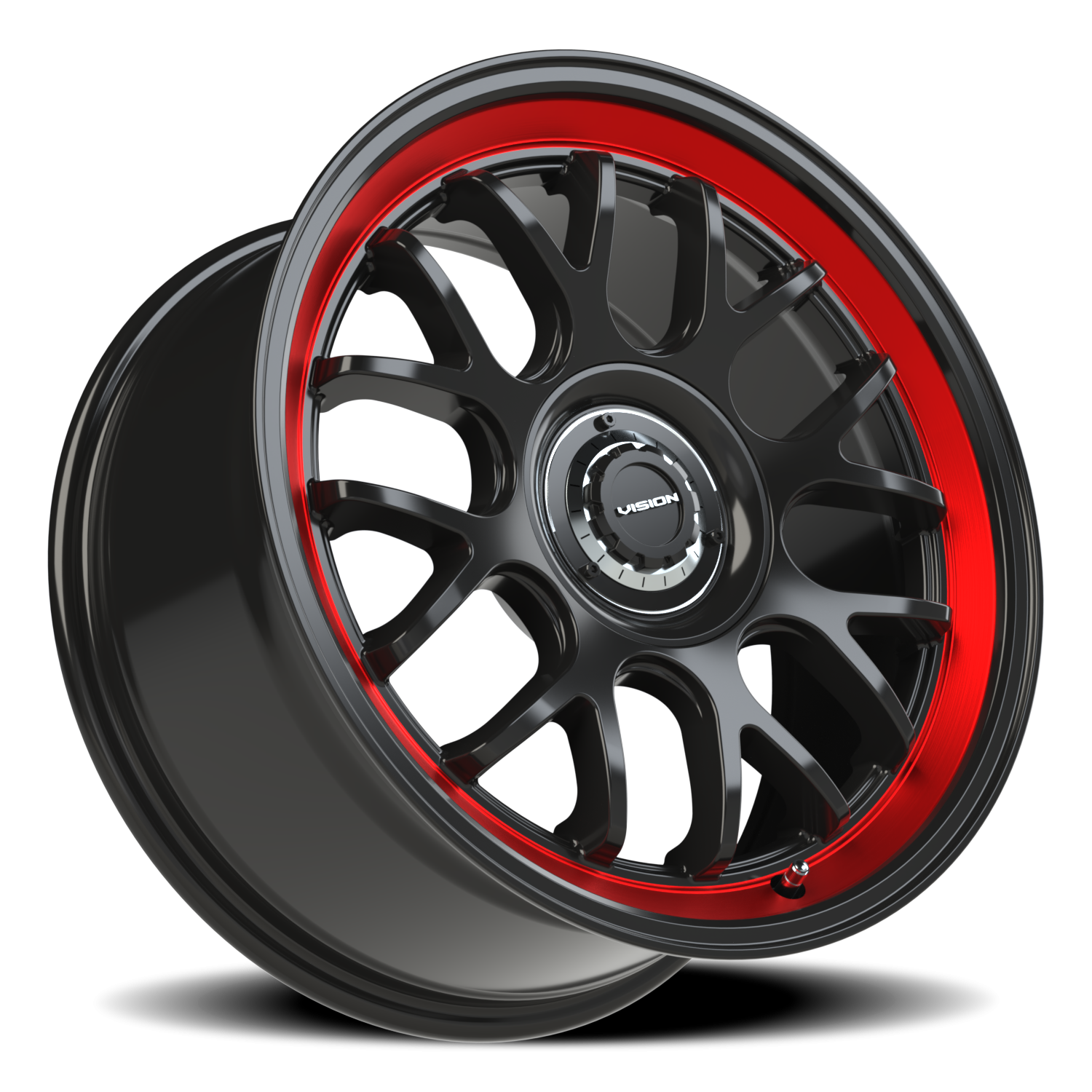 Vision Alpine 18X8.5 Gloss Black Red Tint Brushed Lip Wheel