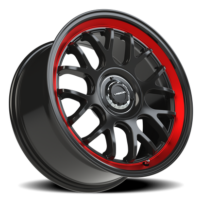 Vision Alpine 18X8.5 Gloss Black Red Tint Brushed Lip Wheel