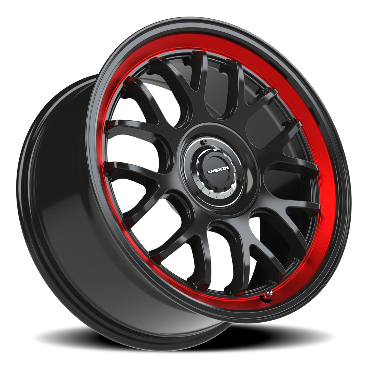 Vision Alpi 18X8.5 Gloss Black Red Tint Brushed Lip Wheel