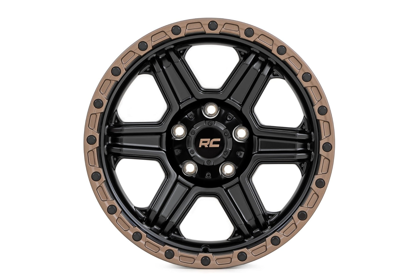 Rough Country 79 Series Wheel | One-Piece | Semi Gloss Black w/Bronze Ring | 15x8 | 5x4.5 | -19mm