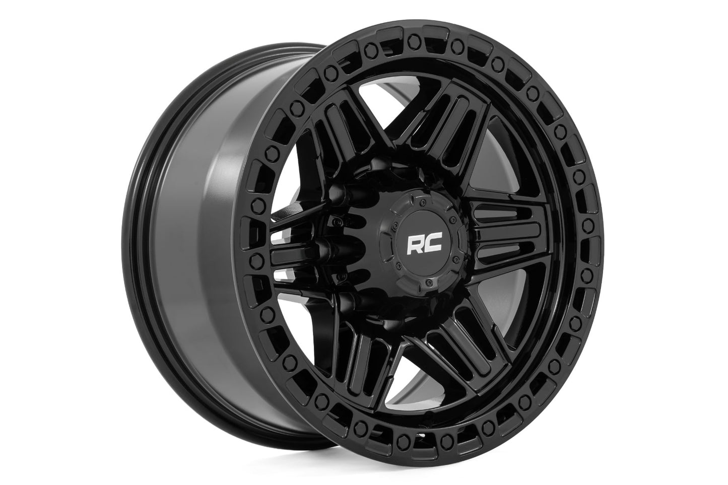 Rough Country 76 Series Wheel | Simulated Beadlock | Gloss Black | 17x9 | 5x5 | -12mm