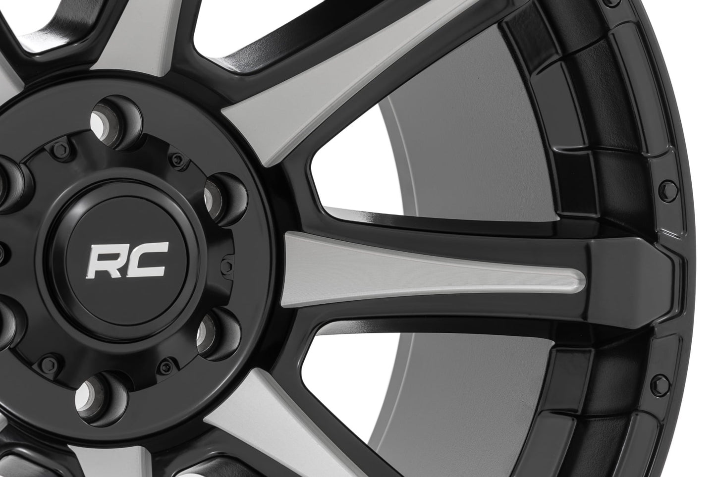 Rough Country 81 Series Wheel | One-Piece | Semi Gloss Black w/machined spokes | 20x10 | 6x5.5 | -19