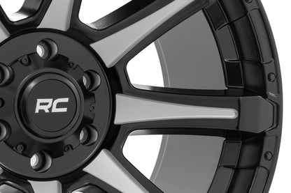Rough Country 81 Series Wheel | One-Piece | Semi Gloss Black w/machined spokes | 20x10 | 6x5.5 | -19