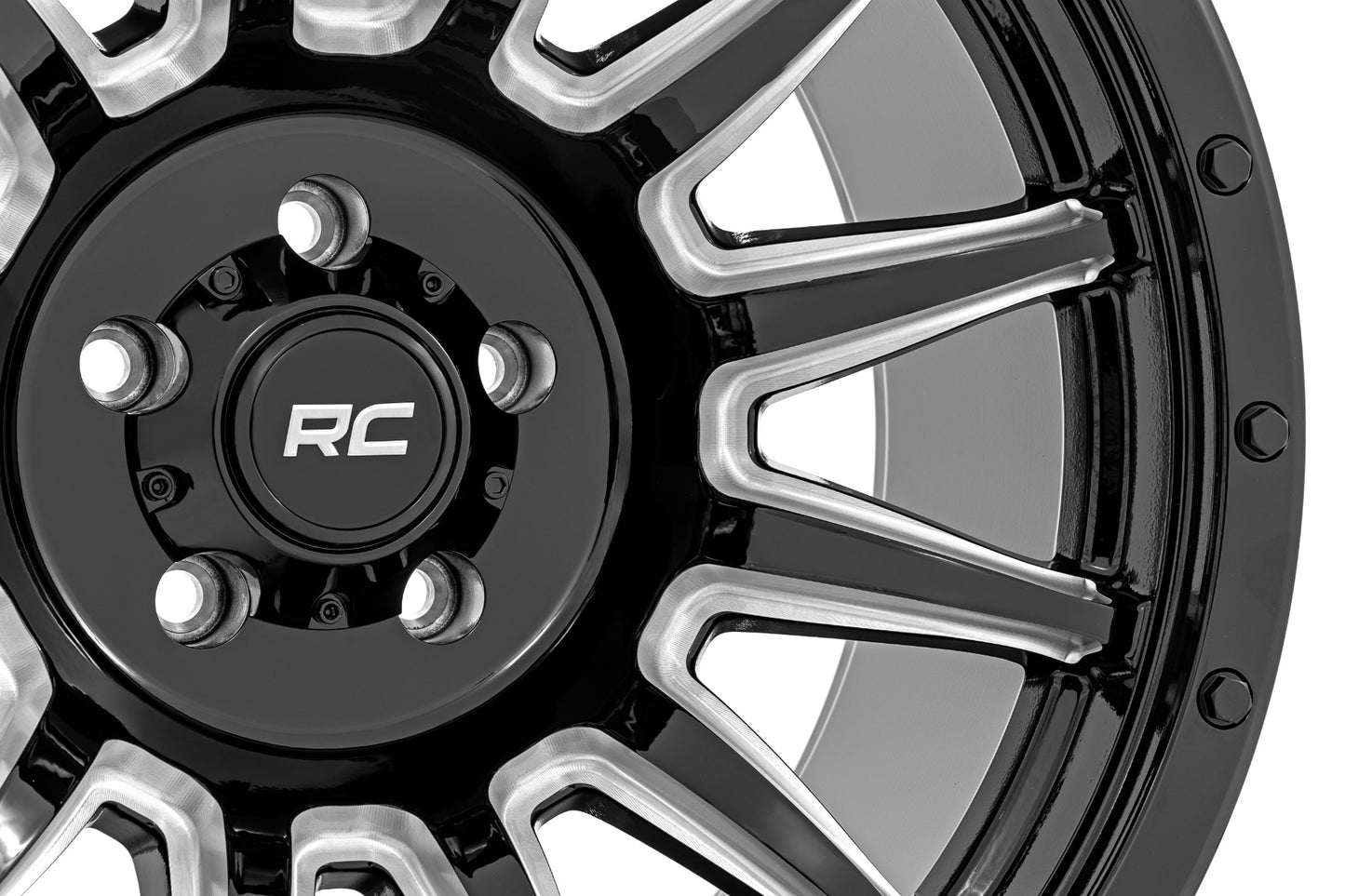 Rough Country 90 Series Wheel | One-Piece | Gloss Black w/machined spokes | 20x9 | 6x5.5 | -12mm