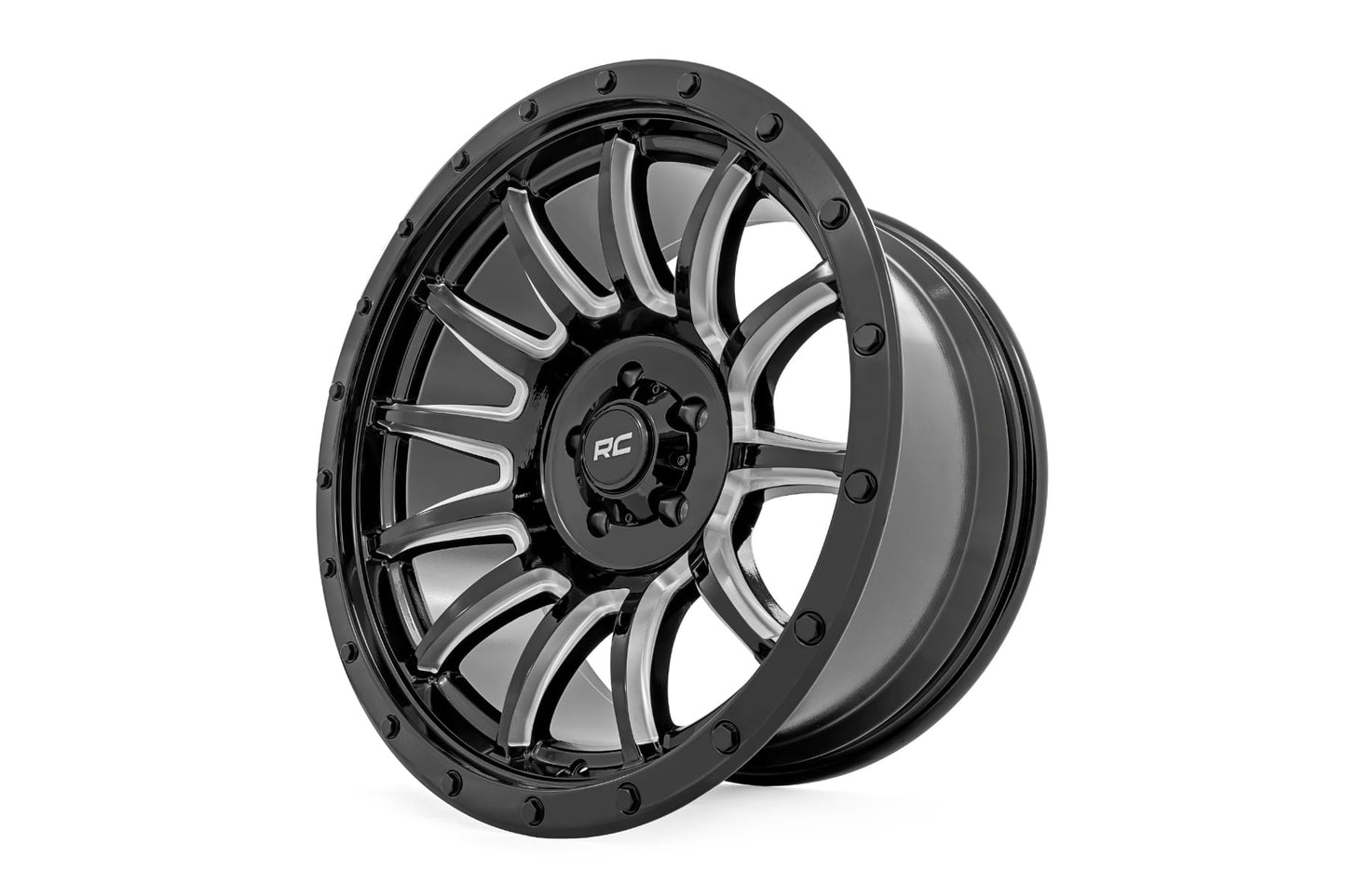 Rough Country 90 Series Wheel | One-Piece | Gloss Black w/machined spokes | 18x9 | 6x5.5 | -12mm