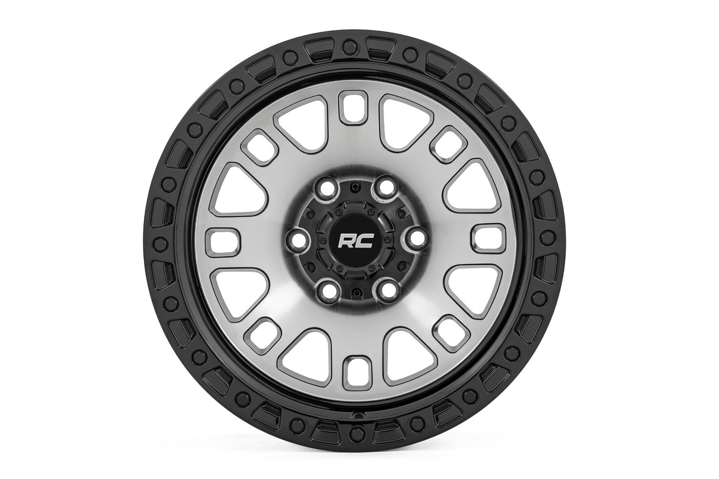 Rough Country 82 Series Wheel | One-Piece | Machined Semi Gloss Black | 18x9 | 6x5.5 | -12mm