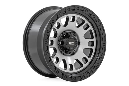 Rough Country 82 Series Wheel | One-Piece | Machined Semi Gloss Black | 17x9 | 5x5 | -12mm