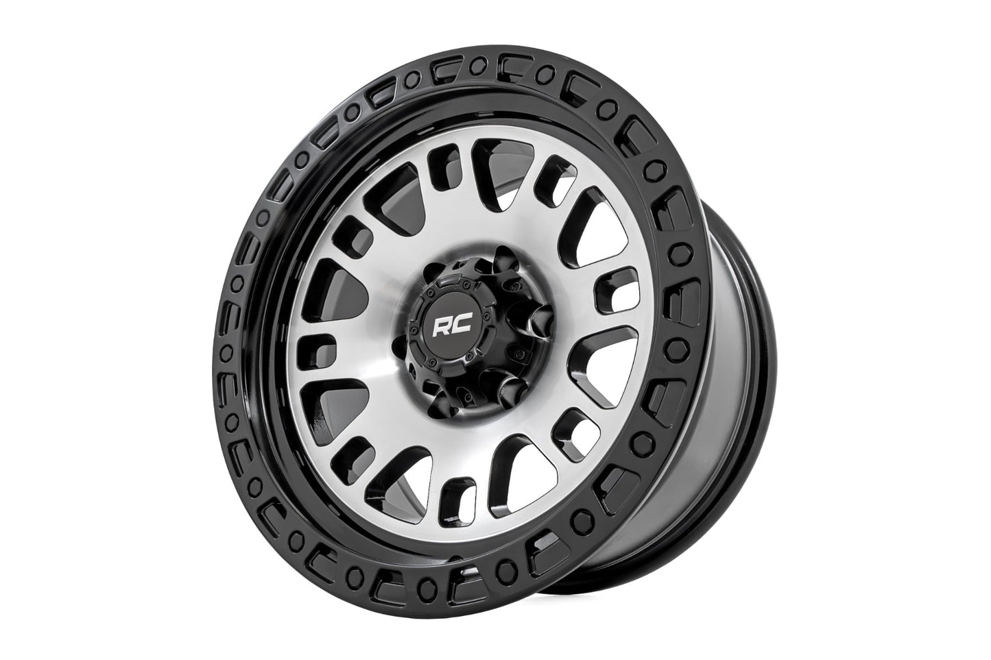 Rough Country 82 Series Wheel | One-Piece | Machined Semi Gloss Black | 17x9 | 5x4.5 | -12mm