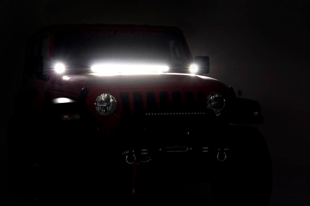 LED Light Kit | Hood Mount | 30" Black Single Row | Jeep Gladiator JT/Wrangler JL (18-26)