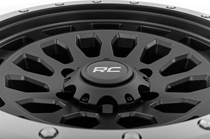 Rough Country 87 Series Wheel | Simulated Beadlock | Black/Machined | 17x8.5 | 6x5.5 | +0mm